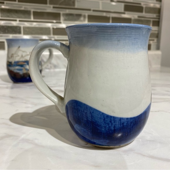 Vintage Stonware mugs ocean themed Seagulls boats marina - Picture 6 of 13